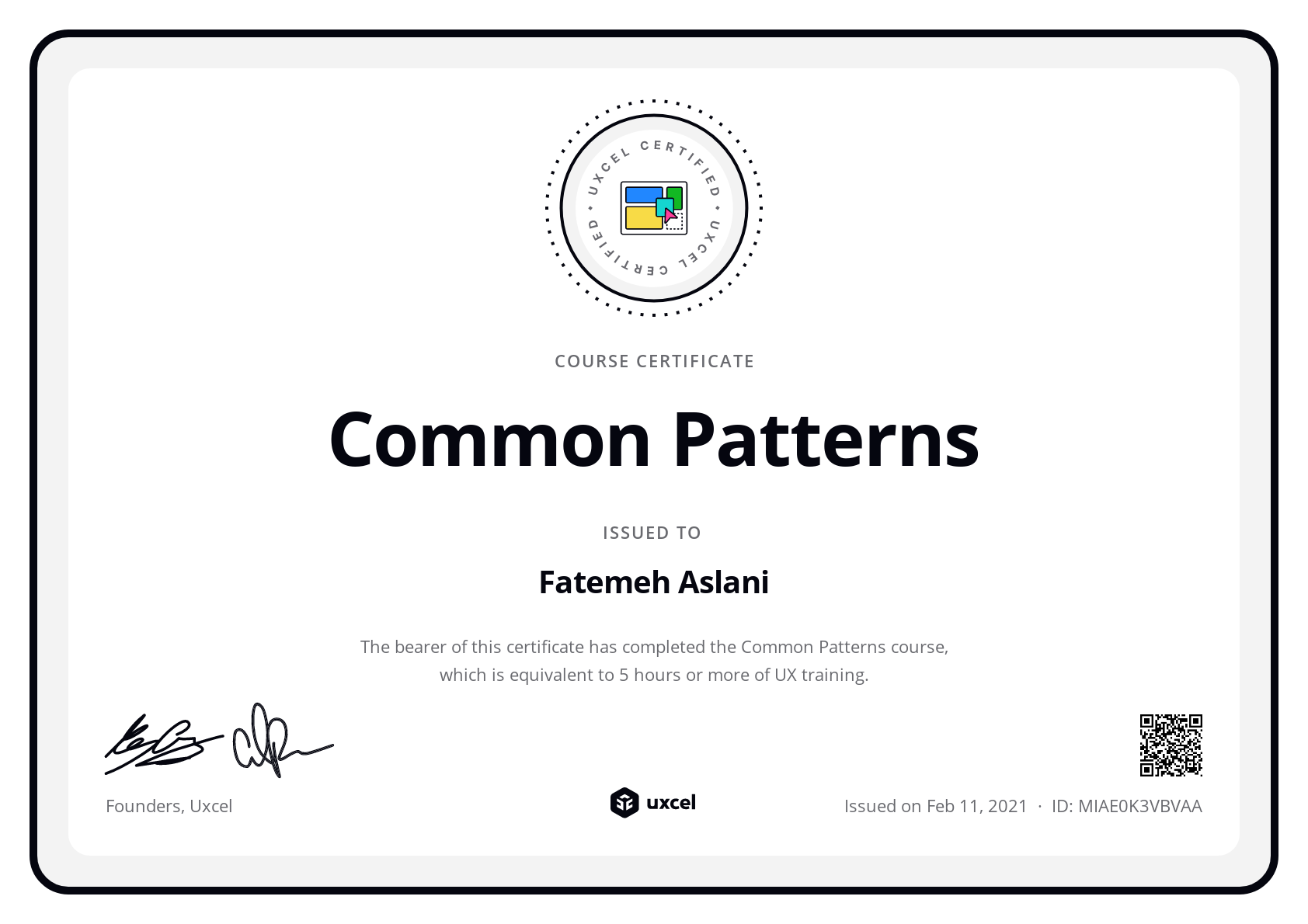 Fatemeh Aslani's certificate